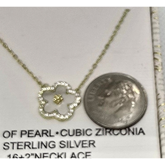 Rachel Zoe Mother of Pearl Cubic Zirconia Necklace – Sterling Silver – 16”+2” - Picture 4 of 10